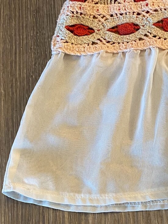 Rebellion Again BoHo Crochet Sheer Ruffle Crop Top Women's Size S - Picture 4 of 5